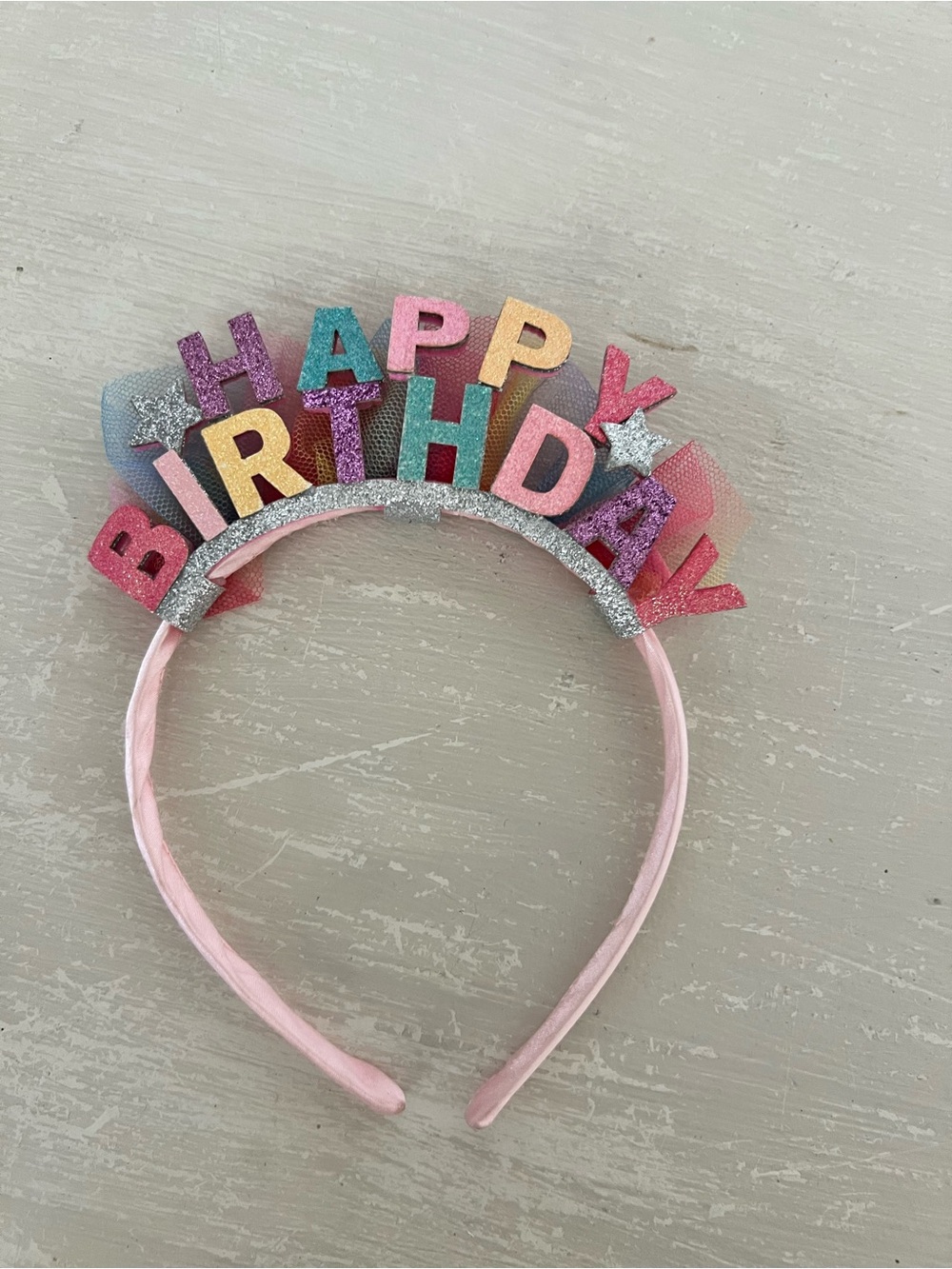 Happy Birthday Glitter Headband Rainbow Multicolor Tulle Party Crown